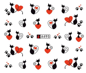 1 ark DIY Nail Art Vandet Overførsel Klistermærker dejlig kat sød hjerte skyder selvklæbende Vandmærke Decals Kvinder Skønhed Bryllup Søm