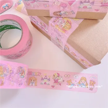 1 Rulle Søde Tegneserie Pige Pink Emballage Tape Farve Tape Grøntsager Tape Pakning Bånd Tætning tapeTool 5cmx100M DropShip