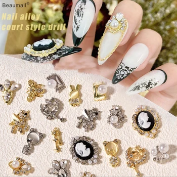 10PCS, 3d Nail Art Elegante Typer Guld Legering Med Krystal Perler og Rhinestones Nail Tips Dekorationer
