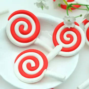 10STK håndlavede Polymer Ler Rød-Hvide Strimler Lollipops-Dukkehus Slikkepind Miniaturer-Part Kage Dekoration Cratfs