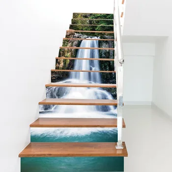 12Pcs/Set DIY 3D Waterfall Scenery Trappe Klistermærker Vandtæt Trin Mærkat, Selvklæbende Aftagelig Væg-Gulvtæppe Kunst Home Decor