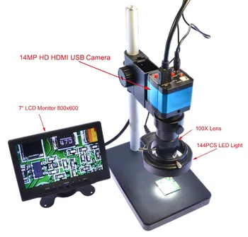 14MP Mikroskop-Kamera, HDMI, USB HD-Industrien Video-Mikroskop 1080p 60Hz-Video-Udgang med 100X C-mount-objektiver til Telefonen PCB Reparation