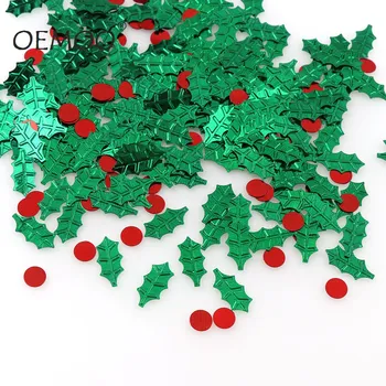 15g juletræ, Jul Grønne Blade 8*16mm Holly Berry 7mm Konfetti Til Home Party Udsmykning DIY Scrapbooking Forsyninger