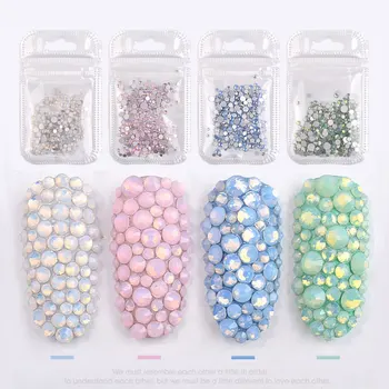 1pack Krystal Opal Nail Art Rhinsten Pynt Blandet Størrelse (SS4-SS20) Glitter Perler 3D Design Manicure Tilbehør