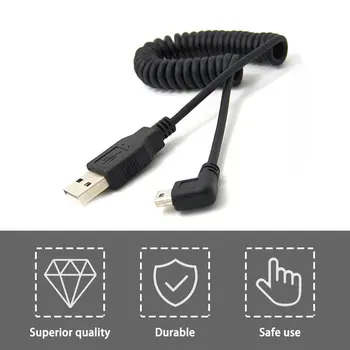 1pc USB 2.0-A han til Mini-USB-5-Pin-Ret Vinklet 90 Grader Spiral Spiral Adapter Ledning Kabel 5ft for MP3-Afspillere, Digitale Kameraer