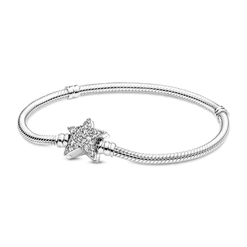 2021 Nye 925 Sterling Sølv Mousserende Asymmetrisk Stjerne Charm Slange Kæde Armbånd DIY-Perle-Charme Gave