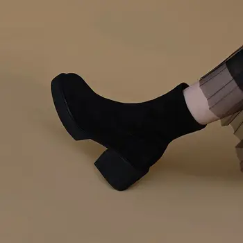 2021 nye elastiske støvler kvinder, tykke såler platform platform, sokker, støvler, tykke hæl mid-heel runde hoved ruskind kvinders ankel støvler