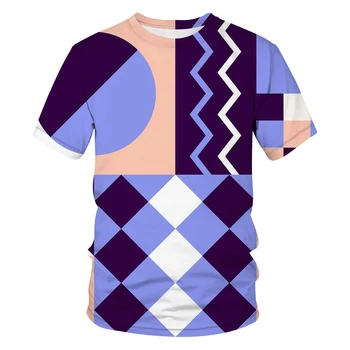 2021 nye Geometri 3D-print kortærmet T-shirt med rund hals brugerdefinerede sport mænds Farve kontrast løs T-shirt Streetwear Mænd tøj