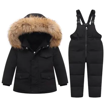 2021 Vinter børnetøj Sæt Baby Girl ' s Ski Suit Sæt Kids Sport Buksedragt Varme Frakker Pels Duck Ned Jakker+Bib Bukser
