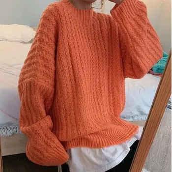 3 Farver Pullover Sweater Twist O-hals Strik Toppe Løs Oversize Trøjer Studerende Ulzzang koreansk stil, Enkel Nye Sweater