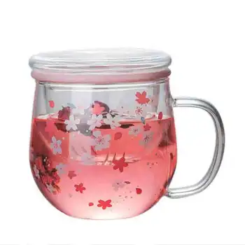 300ml Sakura Krus Glas krus Med Te Infusionsenheden Filter&Låg Cherry cup sæt Blomster Blomst Tekop Gennemsigtig varmeandig Briller