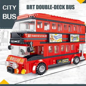 398PCS Brt dobbeltdækker Bus byggesten Tekniske Røde Bus Byen Skole Bil Mursten Oplysning Legetøj for Børn