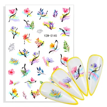 3D Negle Sticker Decals selvklæbende Stickers til Negle Gradient Blå Butterfly Flower Klistermærker DIY Manicure Nail Art Dekoration