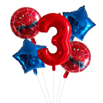 5pcs Marvel Spiderman Aluminium Folie Balloner Happy Birthday Party Dekorationer Forsyninger Børn Fødselsdag Antal Balloner Sæt