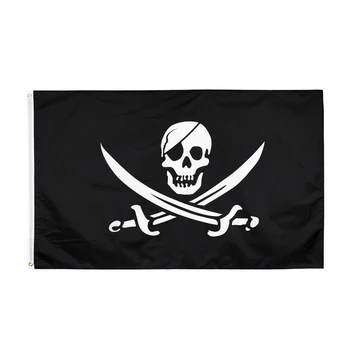 90x150cm Stort Kranium Hovedbøjle Korslagte Pirater Flag Jack Rackham Flag