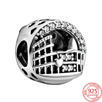 925 Sterling Sølv For Kvinder Romerske Colosseum Hule Perler Charme Passer Oprindelige Pandora Armbånd&Halskæde Gøre DIY Fashion Smykker