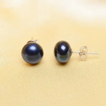 ASHIQI 925 Sterling Sølv Pearl Stud Øreringe Til Kvinder Black Naturlige Ferskvands Perle Smykker Nye Mode