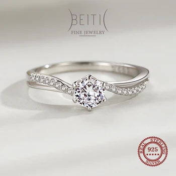 Beitil Nye Ankomst Skinner Zircon Ægte 925 Sterling Sølv Ringe for Kvinder Mode, Bryllup, Engagement, Gift Fine Smykker