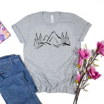 Bjergene T-shirt bjergvandring Tshirt Udendørs Grafisk Shirt Camping Tee Unisex Sommer Plus Size Top Crewneck Casual Tops Tees