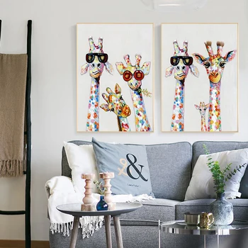 Canvas Print Dyr Billede Giraf Familie Maleri Væg Kunst til stuen Home Decor Uden Ramme