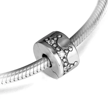 CKK Passer til Pandora Armbånd 925 Sterling Sølv Klare CZ Blændende Crown Klip, Perler, Charms DIY Smykker Engros