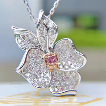 Diamant-Encrusted Argyle Pink Diamond Princess Square Diamant Blomster Vedhæng Farve Skat Smykker Kilde