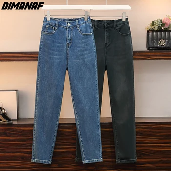 DIMANAF 2021 Kvinder Jeans, Oversize Tøj, Bomuld, Denim Tykkere Lange Bukser Elastisk Talje Mode Lady Bukser, Efterår, Vinter