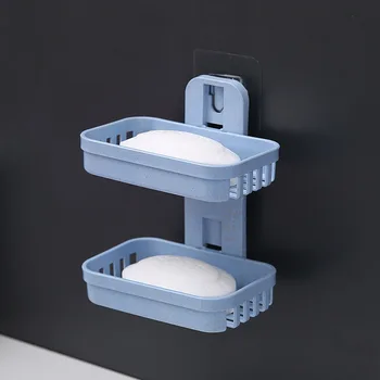 Et Stykke Afløb Soap Box Multifunktionelle Dobbelt-lag Storage Rack Til Husholdning Badeværelse Ikke-perforeret Afløb Soap Box