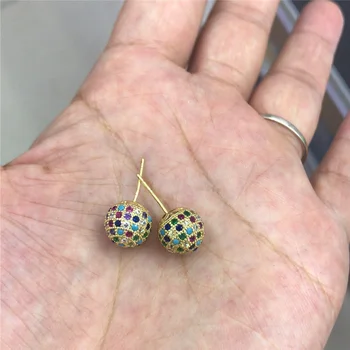 Farverig blanding multi farver cz cubic zircon krystal perler banet runde ball stud øreringe til kvinder mand unisex smykker gave