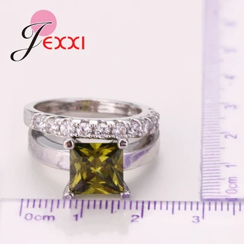 Fashion Kvinder Ring Set 925 Sterling Sølv La Cubic Zircon Ringe Gul Square Cut Crystal Femme Ring Sæt 2stk