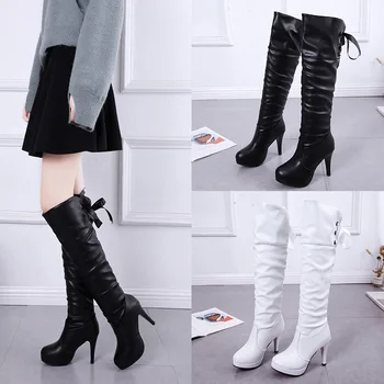 Fashionable kvinder støvler, kvinder ' s knæ-længde tynd hæle støvler pu læder og komfortable, for efterår og vinter kort plys varme
