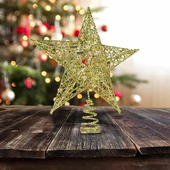 Fem-Takkede Stjerne, Julepynt Stjernede Træet Topper Jul Glitter Stjernede Ornament Treetop Dekoration