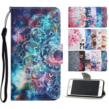 Flip Wallet Læder taske Til Samsung Galaxy S21 S20 FE S10 S9 Plus Ultra Note20 Book Cover Butterfly Flower Kat Malet Flamingo
