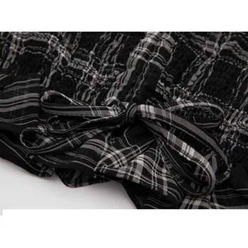 Fransk Flæser Bluse Kvinder 2021 Sommer Nyt Fra Skulder Plaid Print Plisserede Shirt Snor Design Med Lange Ærmer Afgrøde Top Blusas