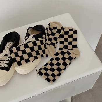 Funky sokker Harajuku Herre Skakternet Sokker Geometriske Ternede Sokker Mænd Hip Hop Bomuld Streetwear Nyhed Sokker Gave til Mand