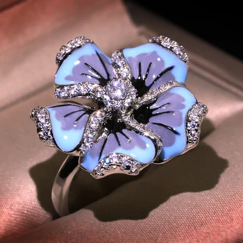 Høj kvalitet Smykker Til Kvinden Smukke Blå Blomster Ring Fashion Trendy Smykker gave HÅNDLAVET Emalje ring