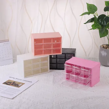 Kawaii Ins Ni-grid støvtæt Skuffe Plast Opbevaring Box Desktop Papirvarer Smykker Tilfælde Kosmetiske Hjem Opbevaring Organizer Box