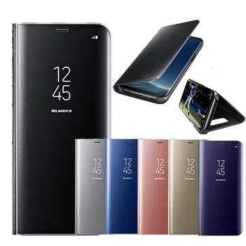 Klare Vindue-Spejl Smart Flip Stå Phone Case For Samsung Galaxy S7 S6 Kant S8 S9 Plus Note8 J5 J7 2017 Tilfælde EU Version