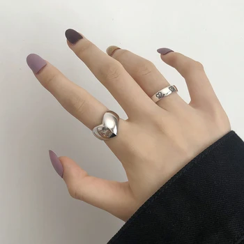 Kærlighed Hjerte Ring i Sølv Farve Smykker Kvinders Mode Enkelt Design, Store Fingerringe For Kvinder koreansk Japansk Piger Gaver