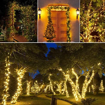 LED Solar Light String Udendørs Haven Vandtæt Xmas Bryllup Dekoration Hængende Lys Solar Fe Garland juletræ Lys