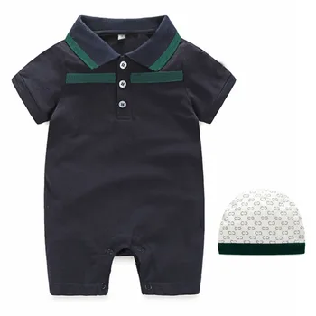 Luksus Brand Designer Nyfødt Baby, Piger og Dreng 2stk kortærmet Sommer Sparkedragt +hat Tøj Sæt Spædbarn Kids tøj Tøj