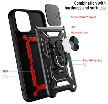 Luksus Slider Kamera Beskyttelse af Privatlivets fred Phone Case For iPhone 13 12 11 Pro XS Antal XR SE X 8 7 6 Plus Magnetisk Ring Kortholderen