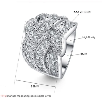 Luksus Stor 925 sterling sølv ring med CZ Zircon Sten til Kvinder Mode, Bryllup, Engagement Ringe 2019 Band Smykker