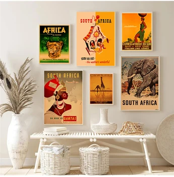 Maleri Vintage Væg Billeder Kraft Plakater Belagt Med Wall Stickers Hjem Dekoration Gave Sydafrika Elefant Rejse Lærred