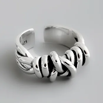 Mewanry 925 Sterling Sølv Linje Snoede Knyttede Kreative Design Ring Fashion Trendy Elegante Tendens Party Smykker Gaver til Kvinder