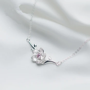 MloveAcc 925 Sterling Sølv Smykker, Peach Blossom Kravebenet Kæde Halskæde Elegant Pink Zircon Halskæder & Vedhæng til Kvinder