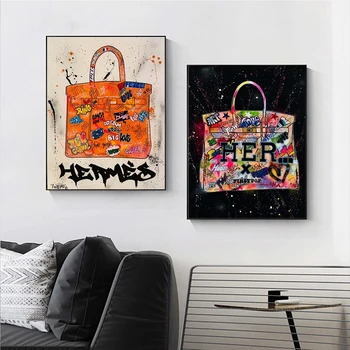 Mode Håndtere Håndtaske Kunst Lærred Maleri, Street, Graffiti Kunst Plakater og Prints Moderne Væggen Billedet Stue Home Decor
