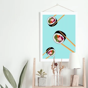 Moderne Køkken Indretning Japanske Fødevarer Plakat Sushi Spisepinde Picnic Stegt Æg, Ris, Appelsiner Lærred Maleri Væg Kunst Udskriv Billede