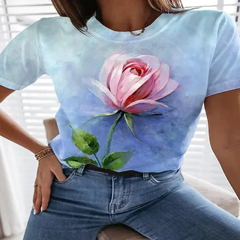 Musik T-shirt women ' s fashion T-shirt 2022 nye sommer løs \] blomsterprint XL trykt top 3D-abstrakt mønster