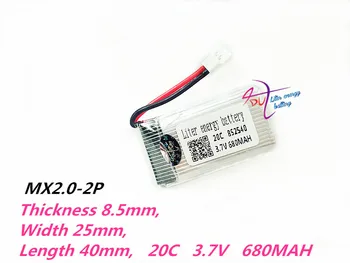 MX2.0-2P 852540 3,7 V 680mah Lipo Batteri Genopladeligt for X5C X5C-1 MJX X200 CX-30/CX-31 m68 905RC Drone Batery Akkumulator
